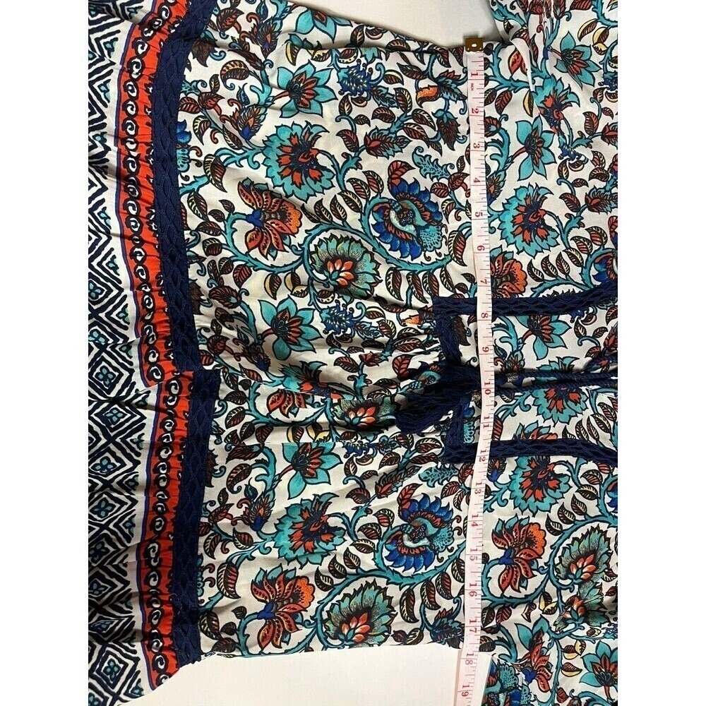Daniel Rainn Floral Boho Blouse Crochet Tassel Peasant Long Sleeve Blue Sz S 349 - Picture 6 of 9